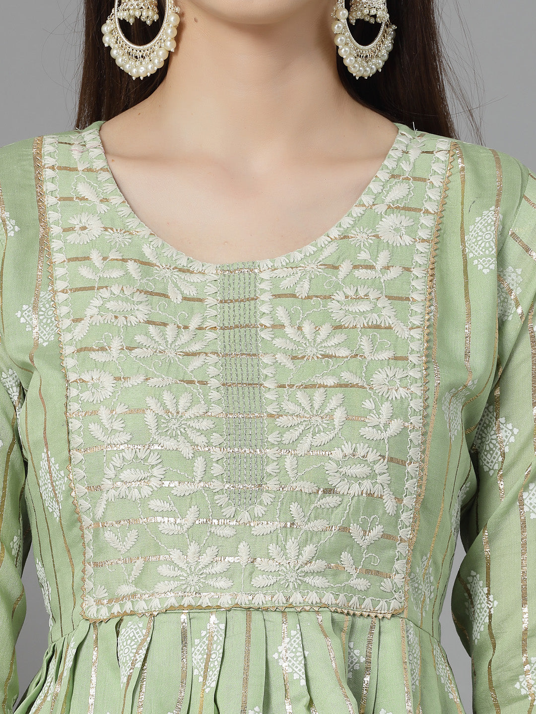 Printed &amp; Embroidered Chanderi Cotton Kurta Sharara Dupatta Set