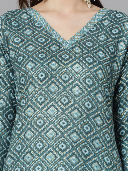 Printed Cotton Blend Straight Kurta Pant Set