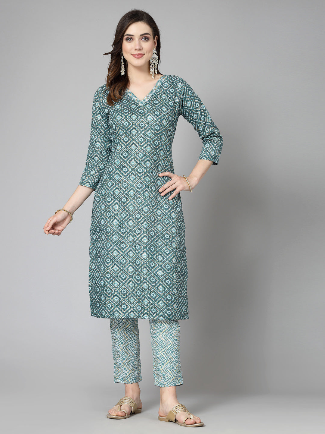 Printed Cotton Blend Straight Kurta Pant Set