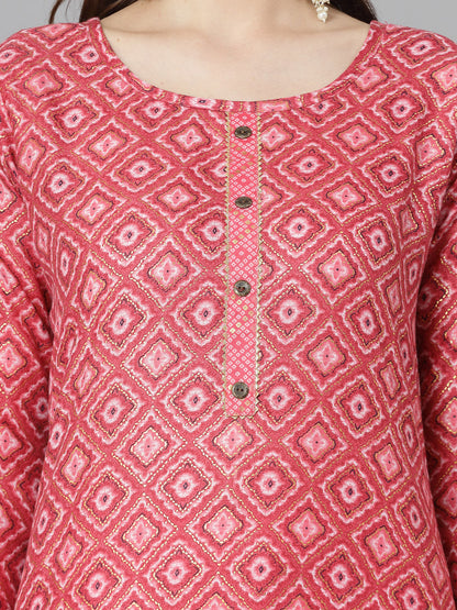 Printed Cotton Blend Straight Kurta Pant Set