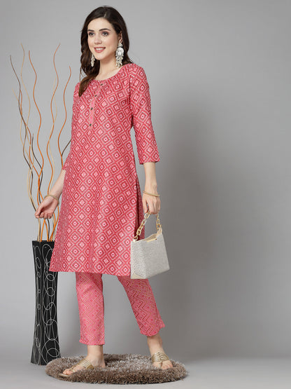 Printed Cotton Blend Straight Kurta Pant Set