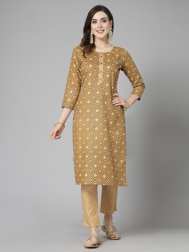 Printed Cotton Blend Straight Kurta Pant Set