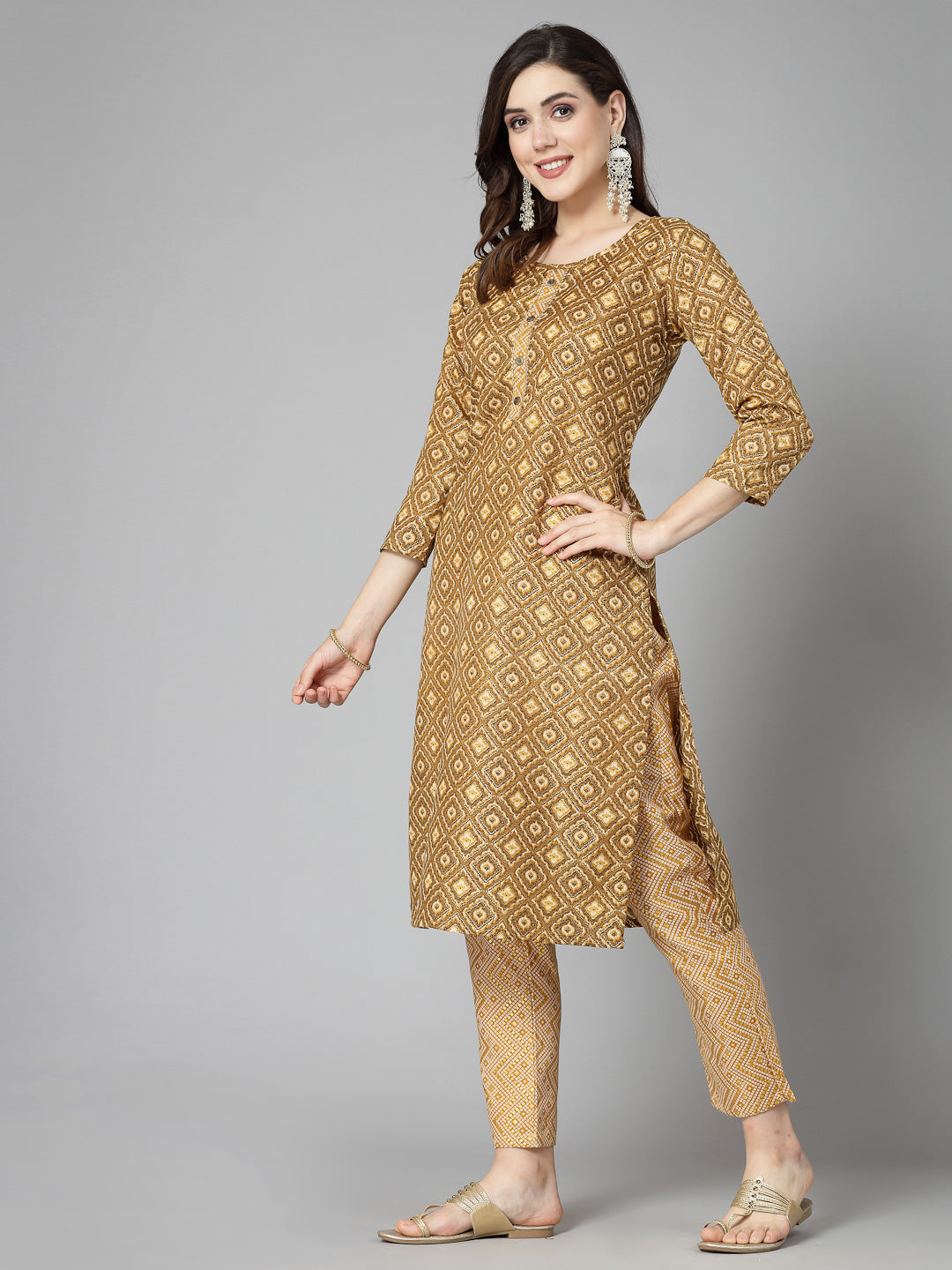 Printed Cotton Blend Straight Kurta Pant Set