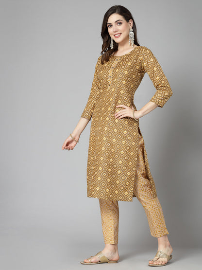 Printed Cotton Blend Straight Kurta Pant Set