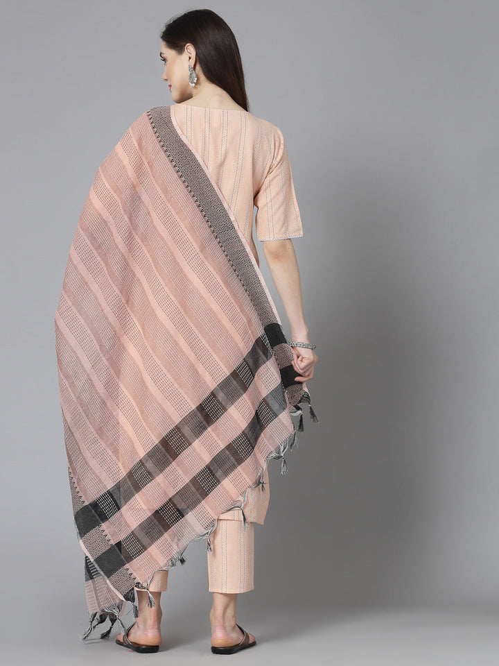 Woven Design Cotton Blend Straight Kurta Pant Dupatta Set