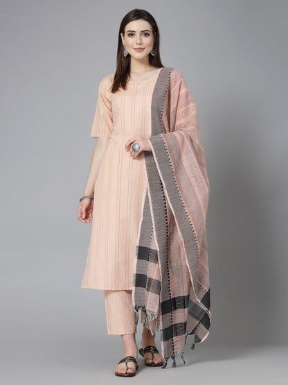 Woven Design Cotton Blend Straight Kurta Pant Dupatta Set