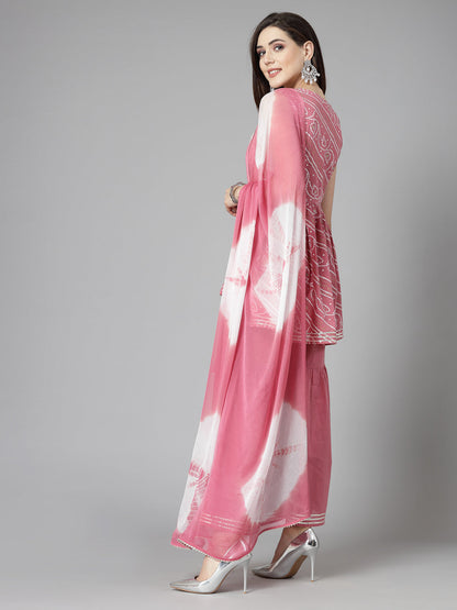 Bandhej Printed & Embroidered Cotton Kurta Sharara Dupatta Set