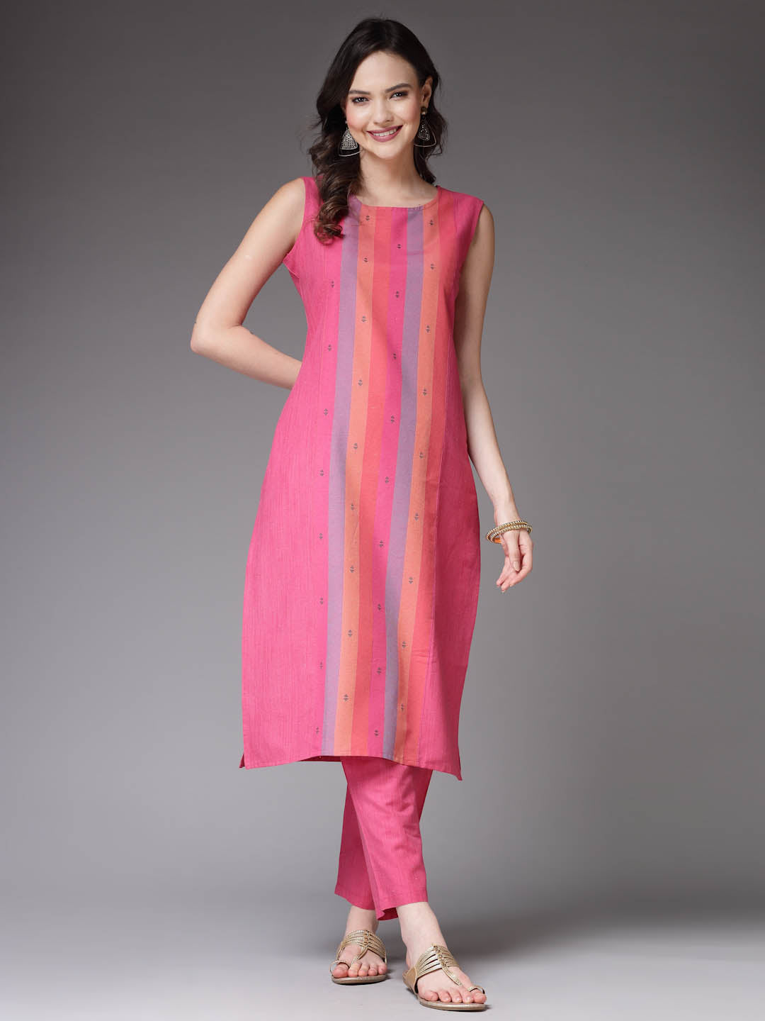 Woven Designed Cotton Blend Straight Kurta Pant Set
