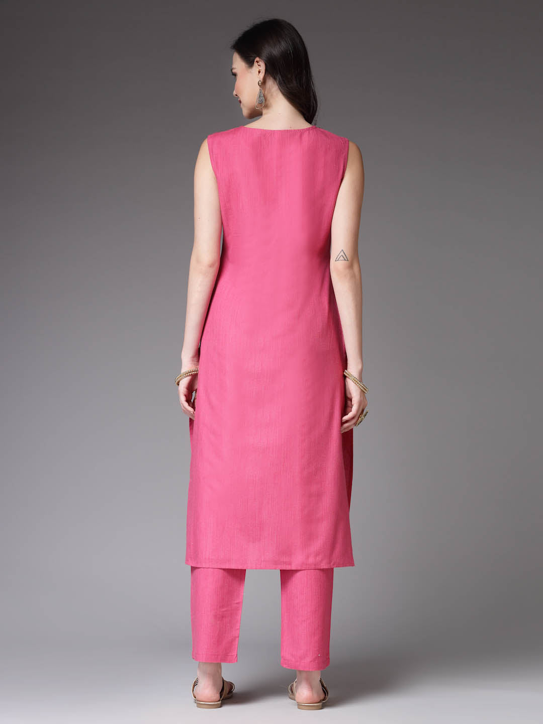 Woven Designed Cotton Blend Straight Kurta Pant Set