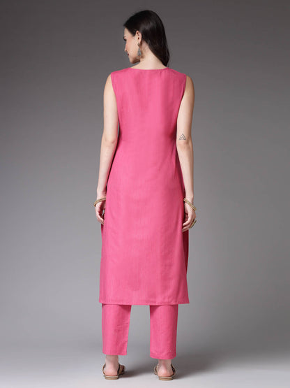 Woven Designed Cotton Blend Straight Kurta Pant Set
