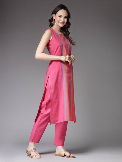 Woven Designed Cotton Blend Straight Kurta Pant Set