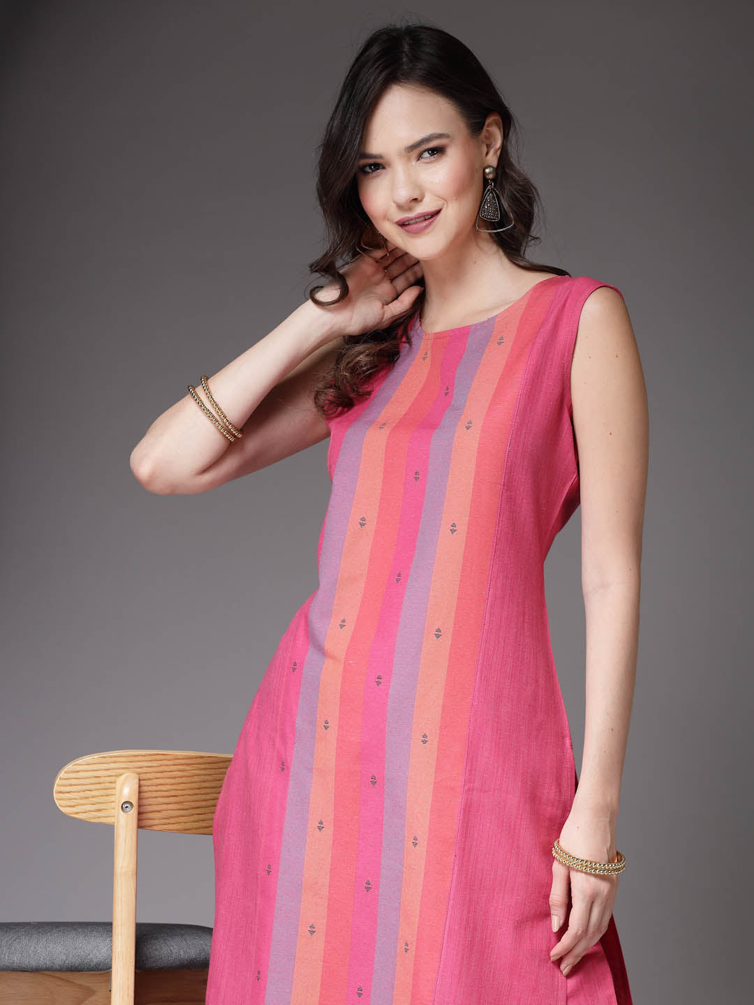 Woven Designed Cotton Blend Straight Kurta Pant Set