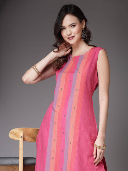 Woven Designed Cotton Blend Straight Kurta Pant Set