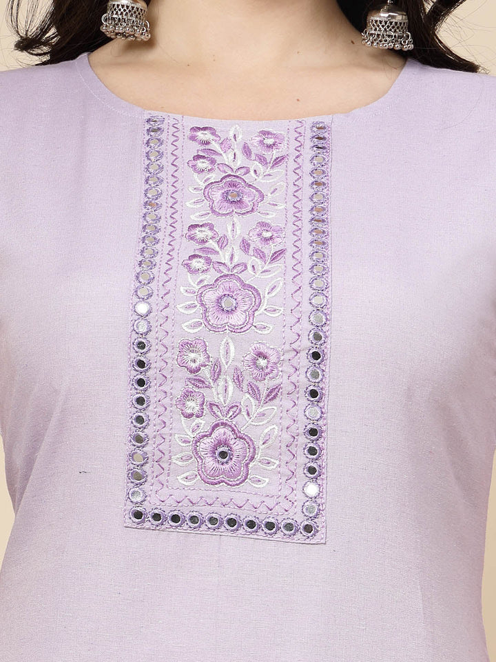 Embroidered Cotton Blend Straight Kurta Pant Set