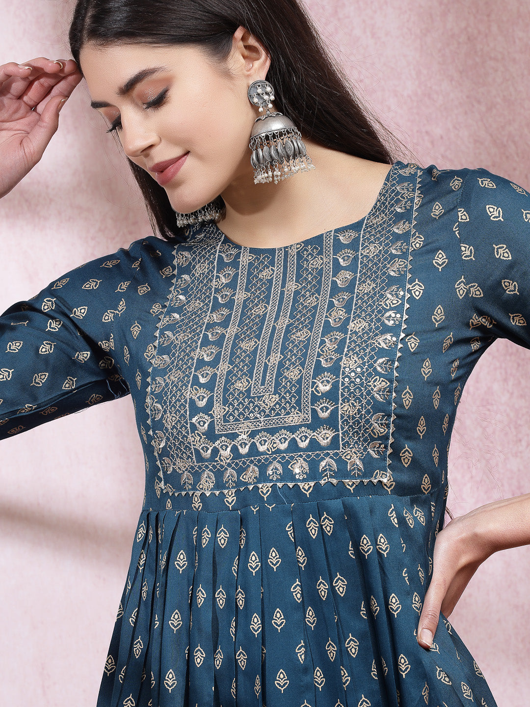 Printed &amp; Embroidered Rayon Kurti with Dhoti Pant