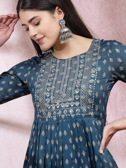 Printed & Embroidered Rayon Kurti with Dhoti Pant