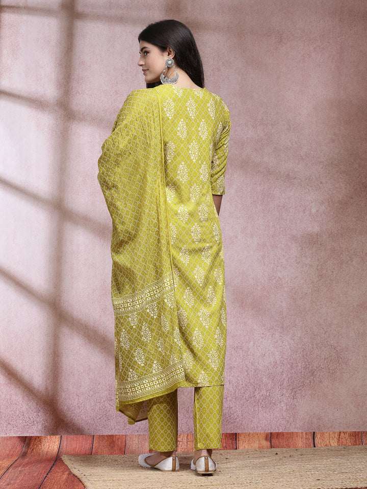 Printed &amp; Embroidered Rayon Straight Kurta Pant Dupatta Set