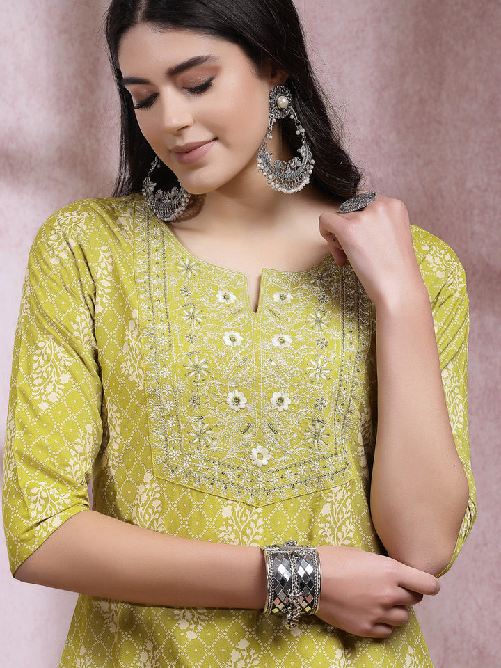 Printed &amp; Embroidered Rayon Straight Kurta Pant Dupatta Set
