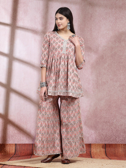 Floral Printed Rayon Kurta Sharara Dupatta Set