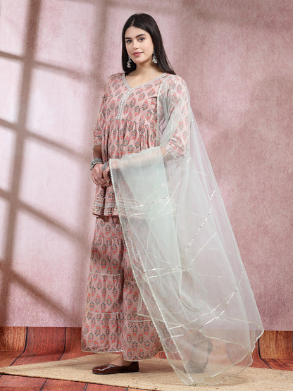 Floral Printed Rayon Kurta Sharara Dupatta Set