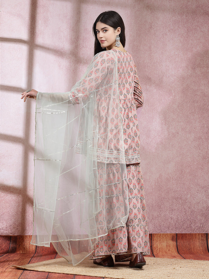 Floral Printed Rayon Kurta Sharara Dupatta Set