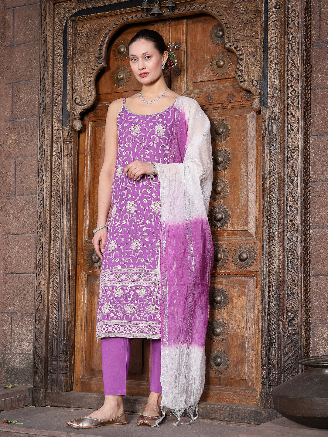 Floral Printed Rayon Straight Kurta Pant Dupatta Set