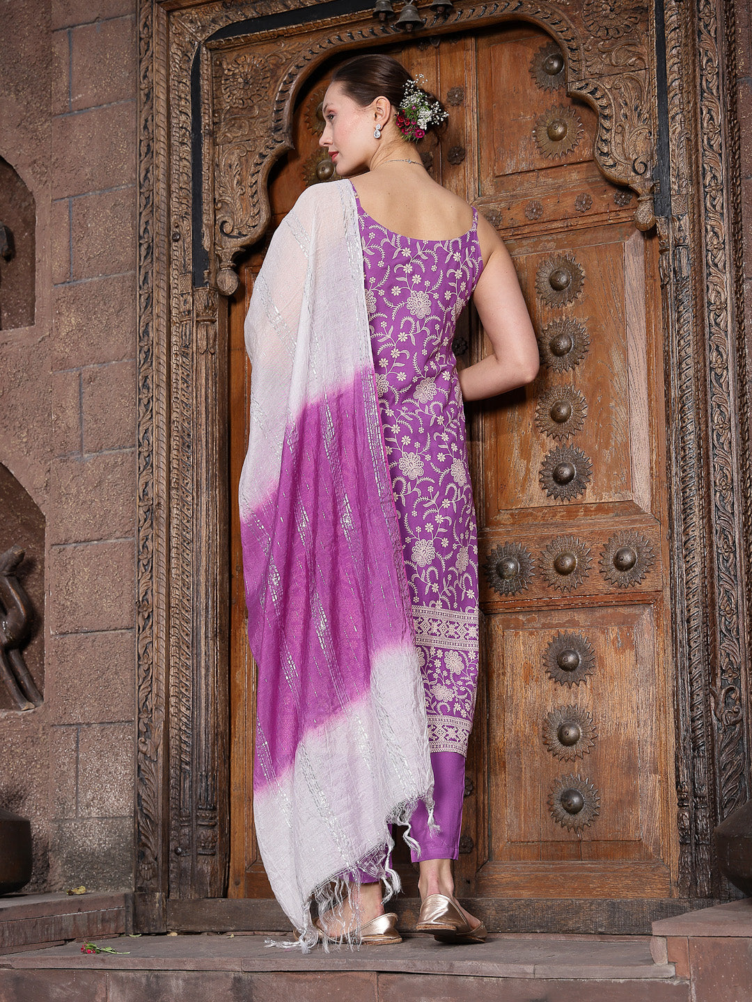 Floral Printed Rayon Straight Kurta Pant Dupatta Set