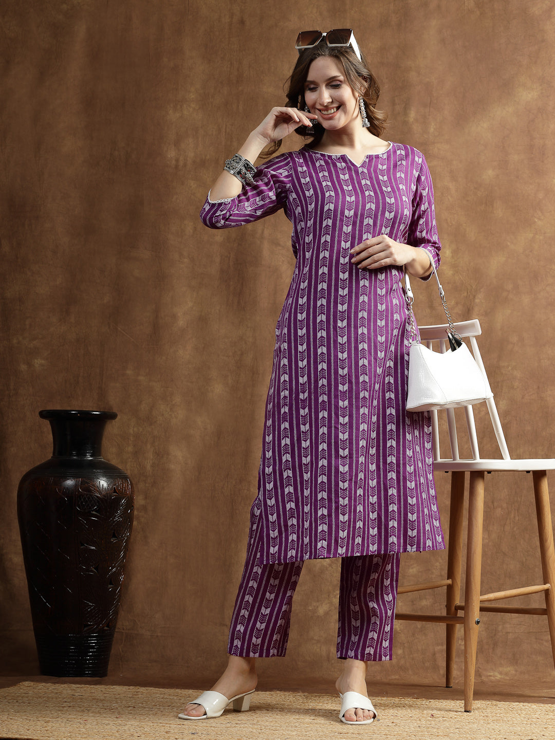 Printed Cotton Blend Straight Kurta Pant Set