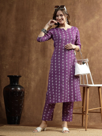 Printed Cotton Blend Straight Kurta Pant Set