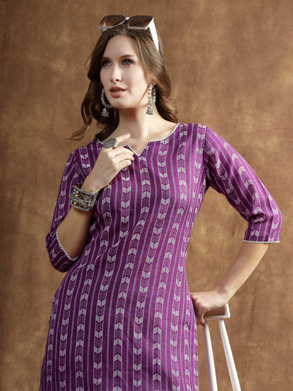 Printed Cotton Blend Straight Kurta Pant Set