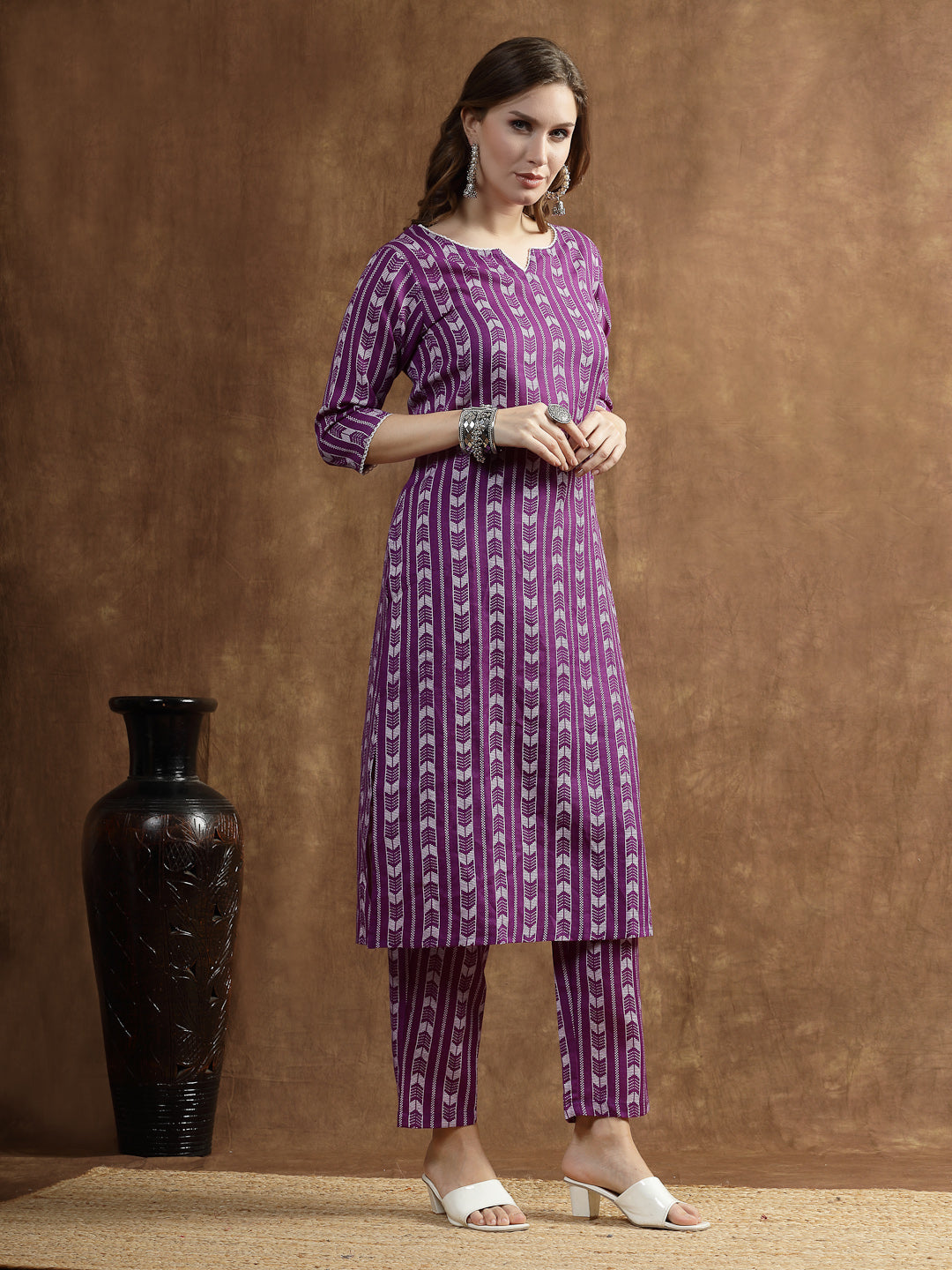 Printed Cotton Blend Straight Kurta Pant Set