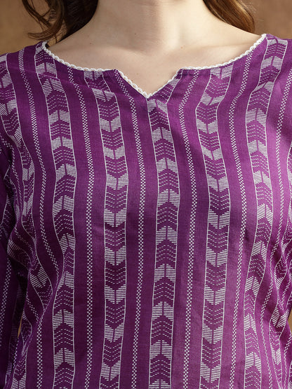 Printed Cotton Blend Straight Kurta Pant Set