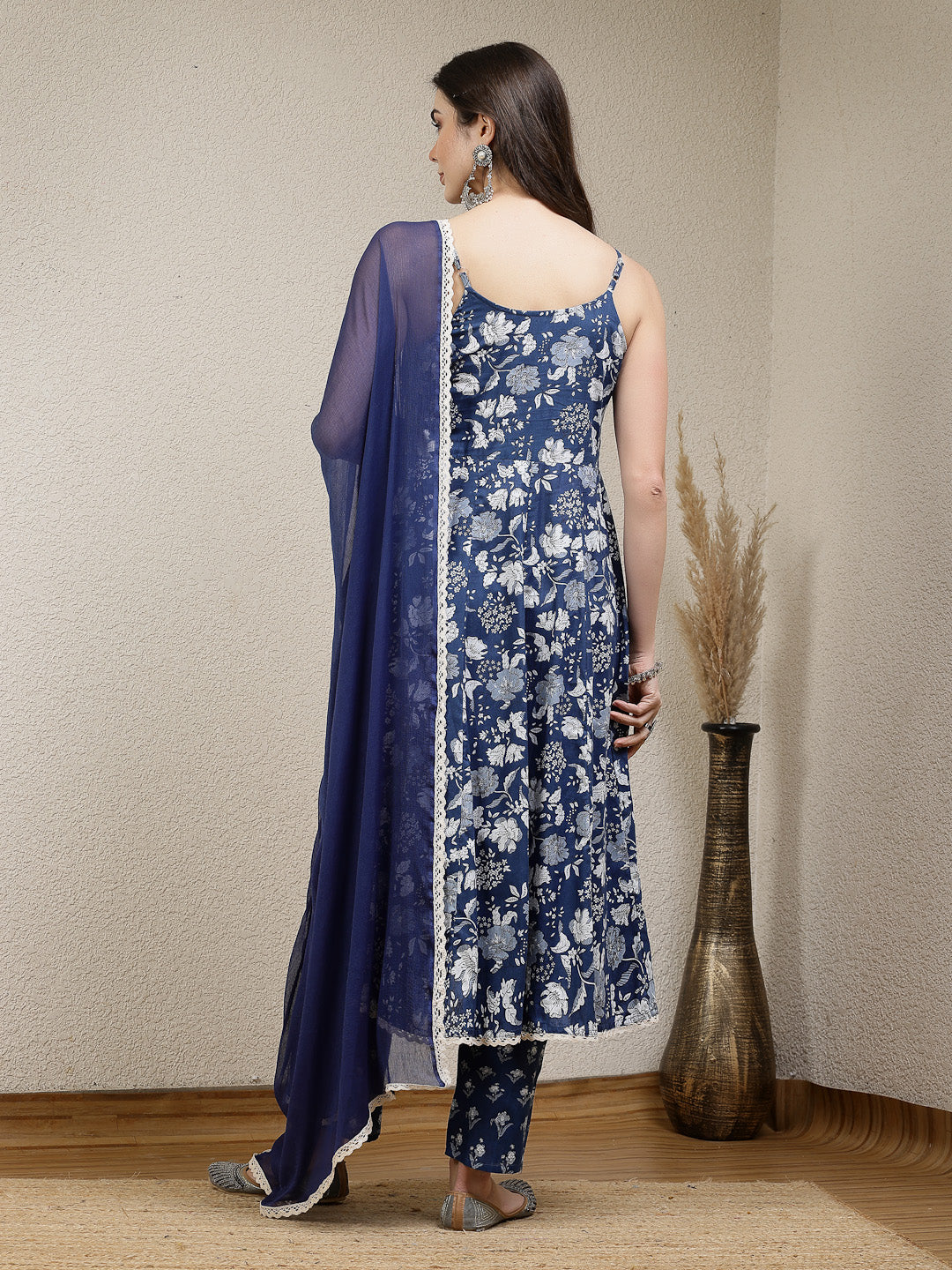 Floral Printed Rayon Anarkali Kurta Pant Dupatta Set