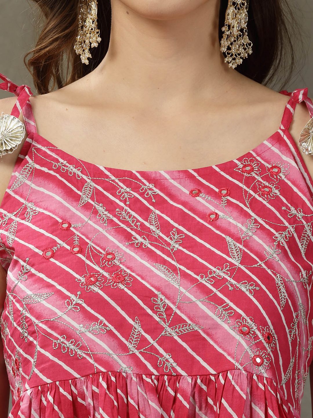 Lehariya Printed & Embroidered Cotton Kurta Sharara Dupatta Set