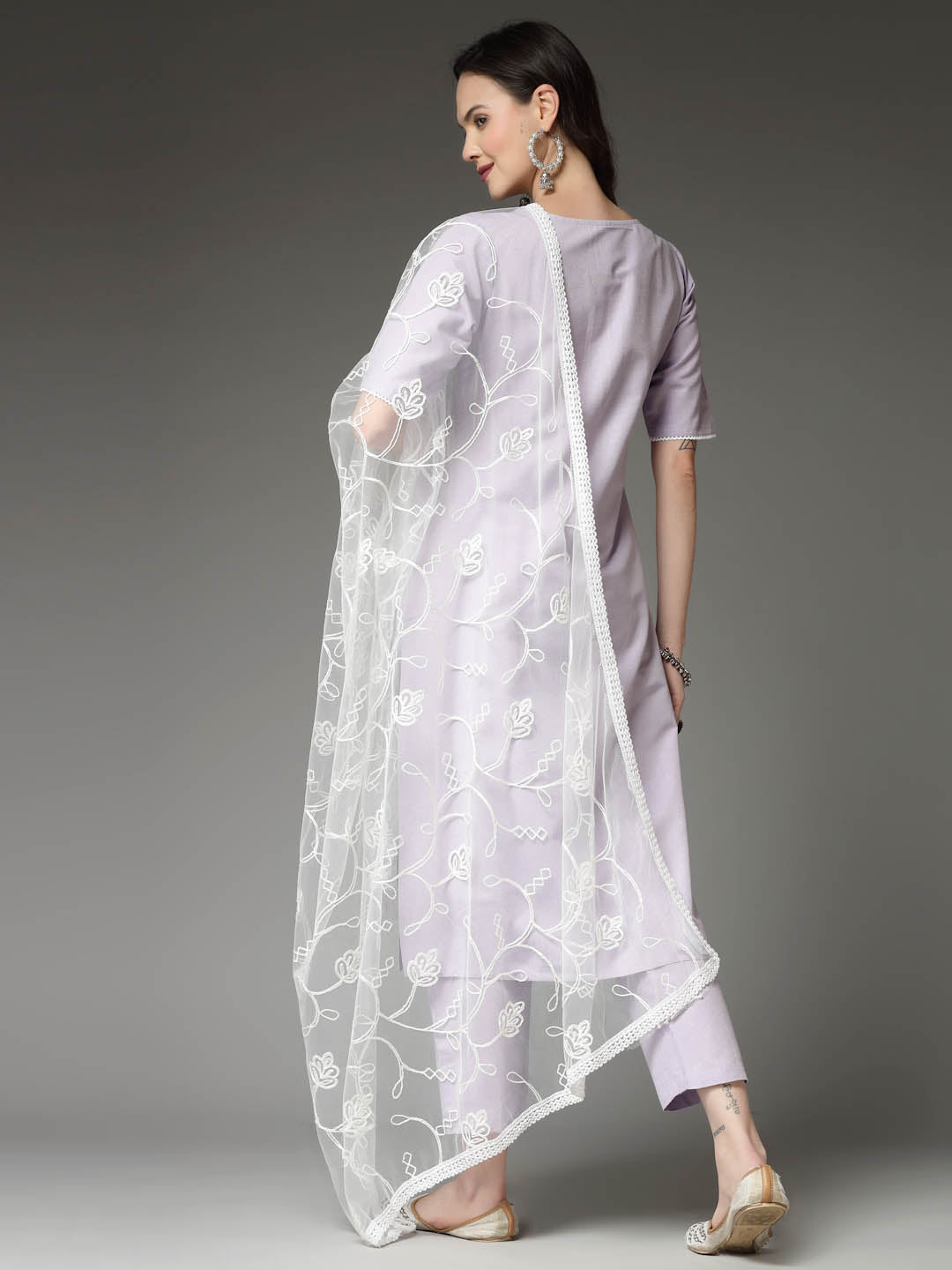 Solid Cotton Blend Straight Kurta Pant Dupatta Set