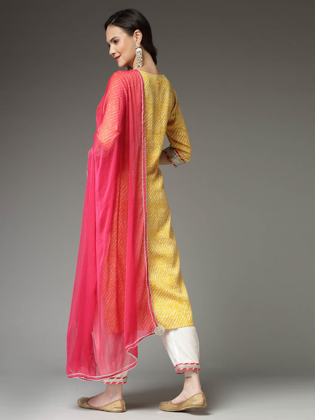 Lehariya Printed & Embroidered Rayon Straight Kurta Pant Dupatta Set