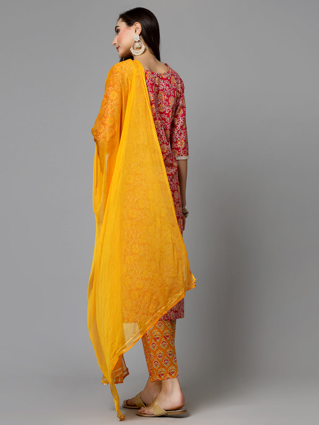 Floral Printed Cotton Straight Kurta Pant Dupatta Set