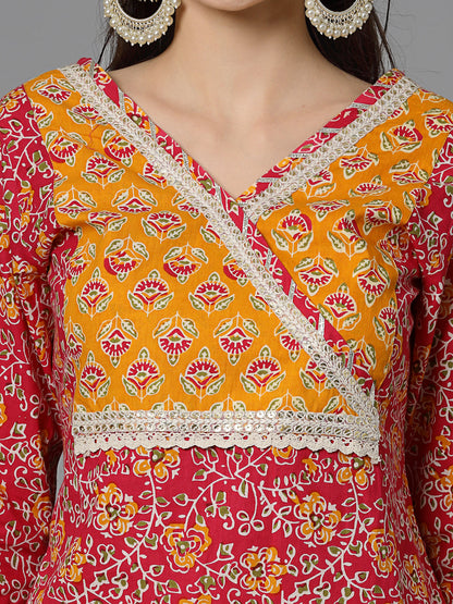 Floral Printed Cotton Straight Kurta Pant Dupatta Set