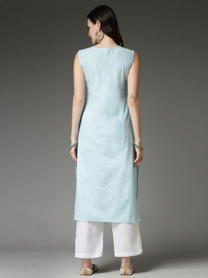 Solid Cotton Blend Straight Kurta Pant Set