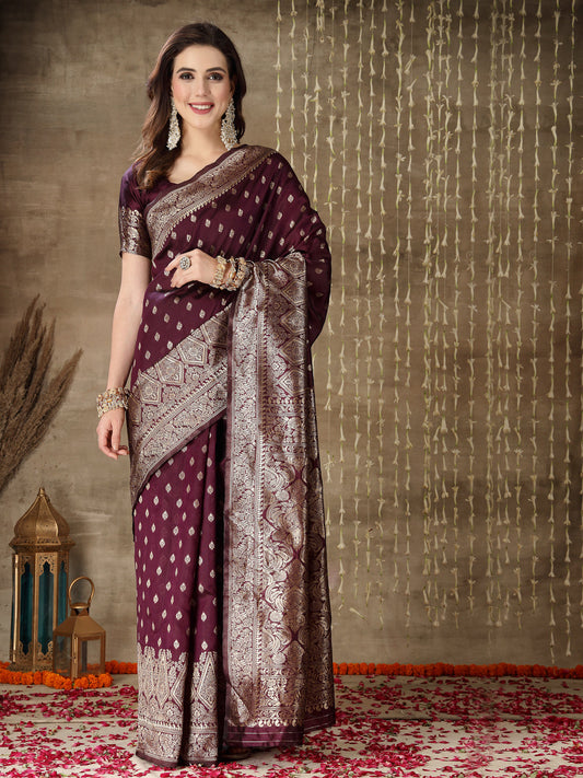 Ethnic Motifs Woven Design Zari Silk Blend Banarasi Saree