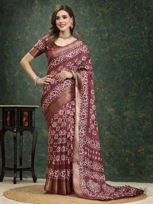 Batik Print Cotton Blend Saree