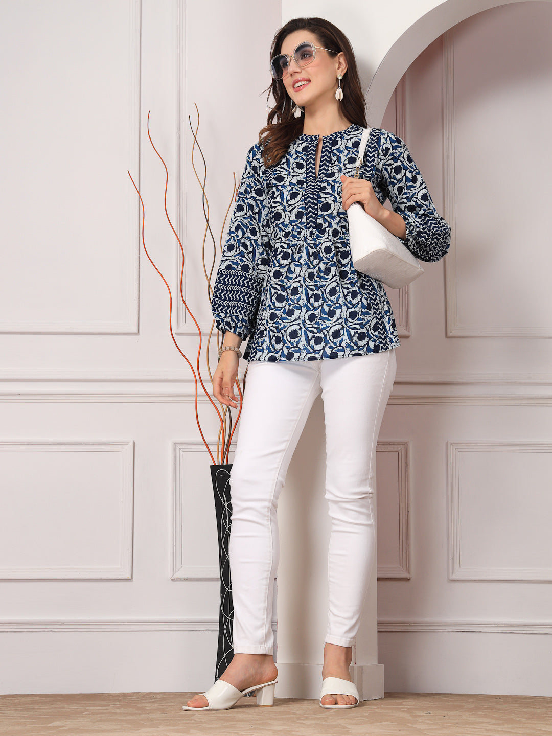 Stylum blue cotton printed top – wholesale supplier