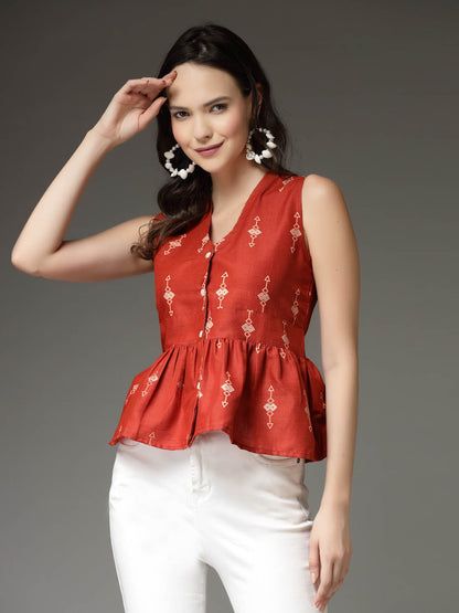 Printed Cotton Blend Top