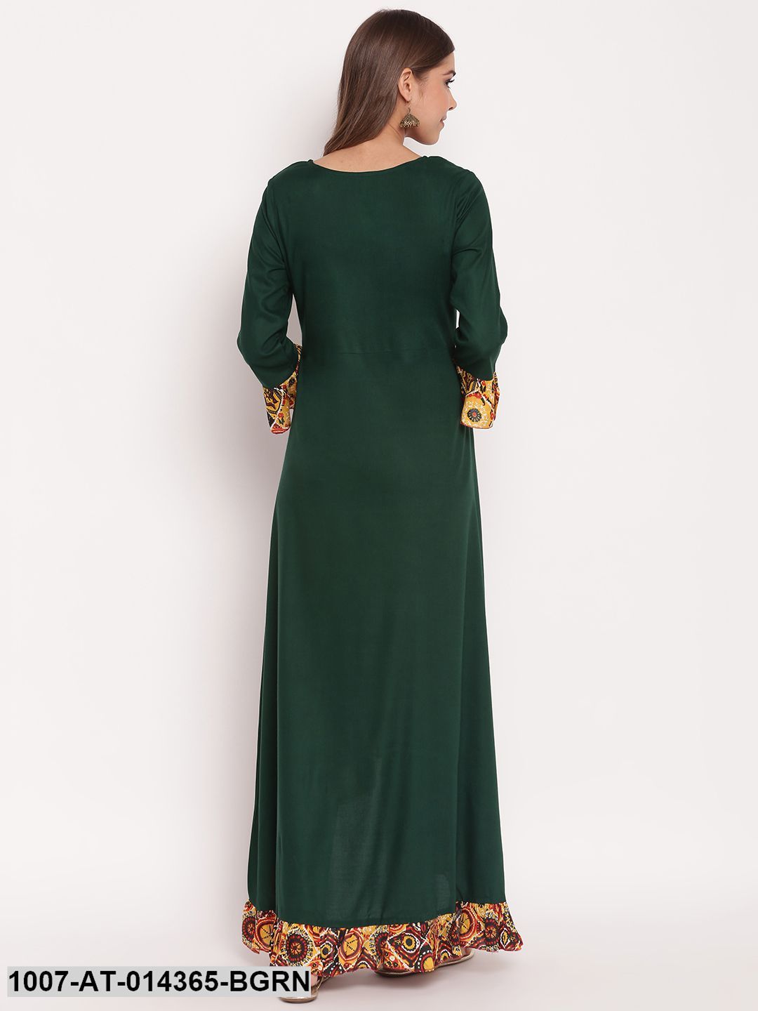 Embroidered Rayon High Low Kurta (Bottle Green)