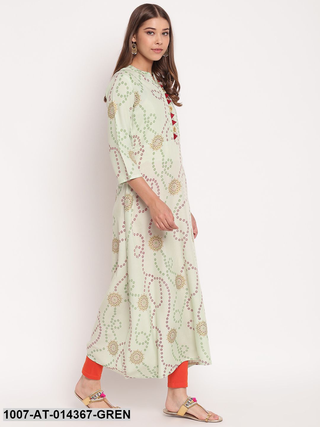 Printed Rayon A-Line Kurta (Pastel Green)