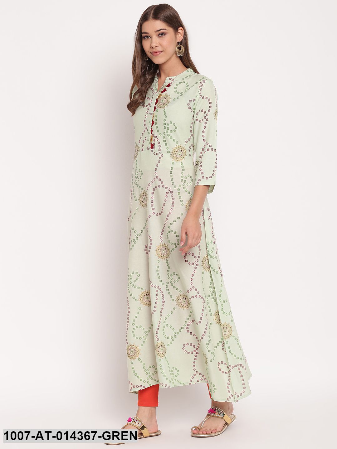 Printed Rayon A-Line Kurta (Pastel Green)