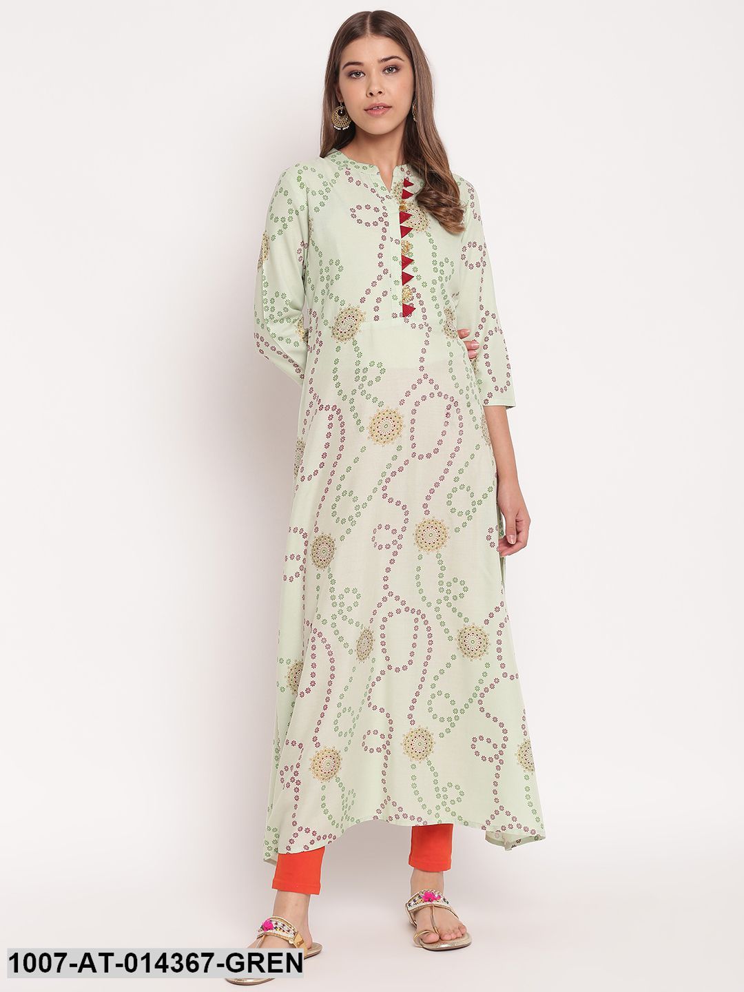 Printed Rayon A-Line Kurta (Pastel Green)