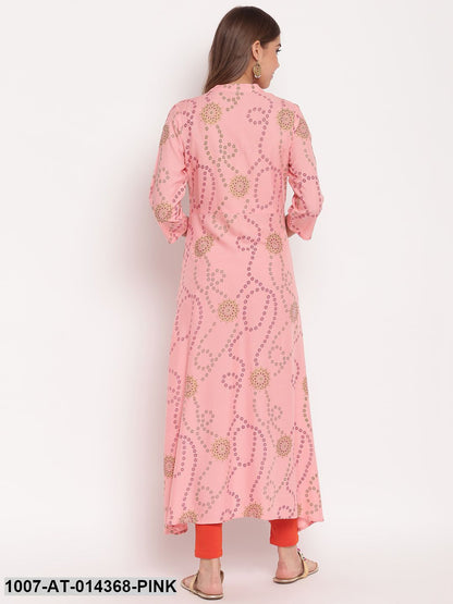 Printed Rayon A-Line Kurta (Pastel Pink)