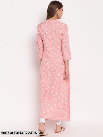 Floral Print Rayon A-Line Kurta (Pastel Pink)