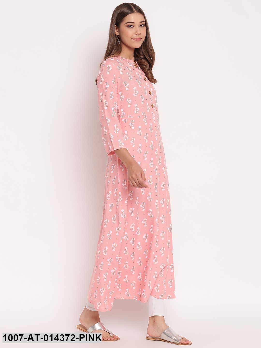 Floral Print Rayon A-Line Kurta (Pastel Pink)